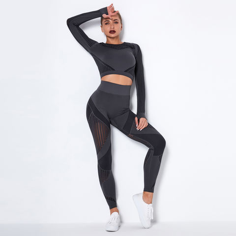 China Seamless hollow out long-sleeved yoga wear suit yoga sets for ...