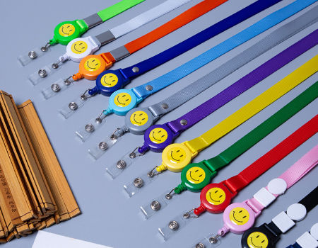 Nylon Lanyards Custome Logo PVC Retractable Buckle Smile Design Work Card ID Badge Lanyard supplier