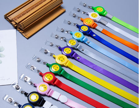 Nylon Lanyards Custome Logo PVC Retractable Buckle Smile Design Work Card ID Badge Lanyard supplier