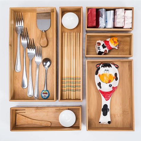 Luxury Bamboo Kitchen Drawer Organizer Silverware Utensil Holder Cutlery  Tray