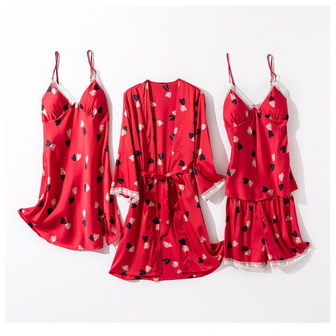 Pijamas Sexis para Mujer Otoño/Invierno, Nueva Ropa de Dormir de Seda de  Hielo, camisón de Encaje, Ropa de casa, lencería de Talla Grande, Conjunto  de
