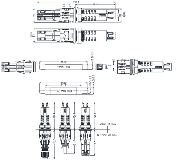 China TUV PV4.0 solar panel fuse connector panel inline fuse connector