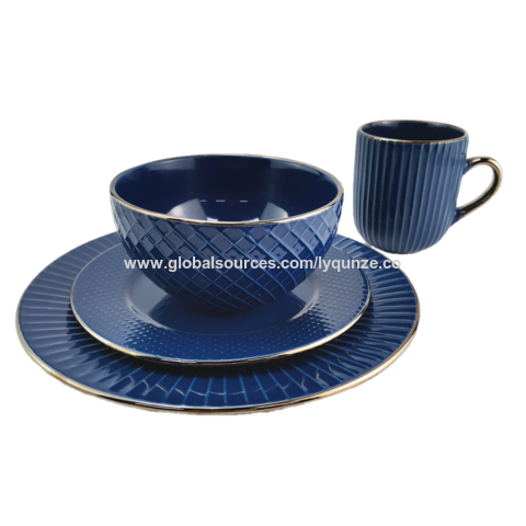 China AB Grade 16pcs Embossed Ceramic Porcelain Dinner Set With Color ...