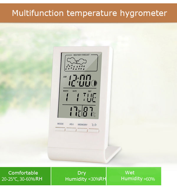 Digital weather station with clock display humidity and temperature ...