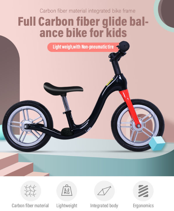 12 Inch Full Carbon Children Balance Bike Kids Push Bicycle For 1-3 Years Old 