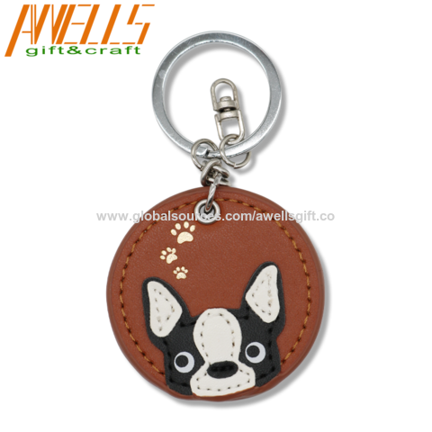 Bulldog Keychain, Punk Pu Leather Strap Dog Keychain Car Pendant