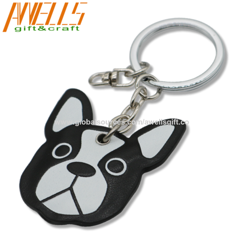 Punk French Bulldog Keychain PU Leather Cute Dog Keychains for