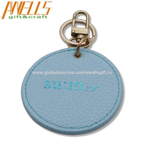 Metal Ring Logo Luxury Engraved Blank Pu Leather Keychain