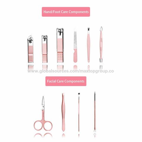 Professional manicure and pedicure set, set of 7 stainless steel  accessories, rose gold colour - Cablematic