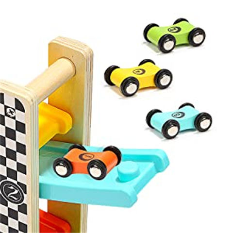 Top bright toddler toys for 1 2 year old boy and girl gifts wooden race track car ramp racer with 4 mini cars hotsell