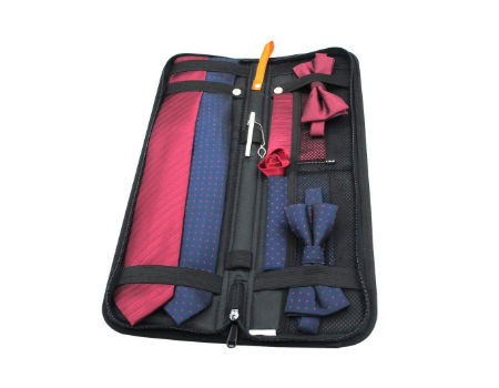 Nylon Necktie Tie Zippered Travel Case Bag Holder Organizer Storage Pocket Black 