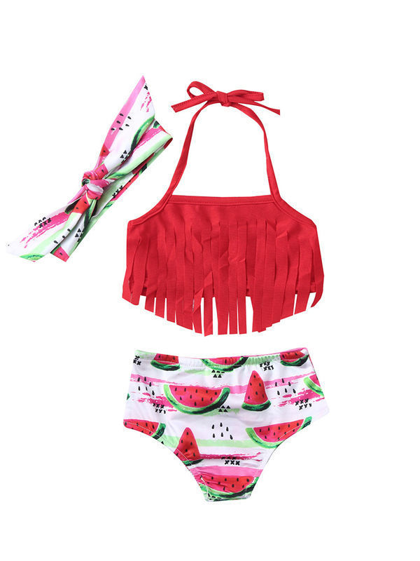 China Baby girls tassel bikini Kids Bathing Suit cute watermelon print ...