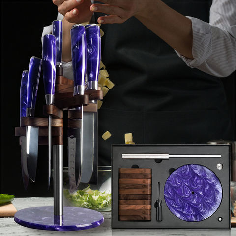 Buy Wholesale China Purple Handle High Quality Pearing Vegetable Cutter  Present Box Kitchen Knife Set With Rotate Holder & Kitchen Knife Set at USD  56.81