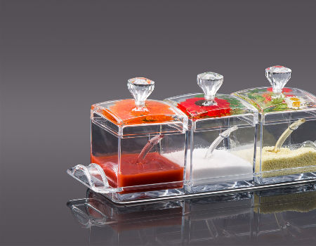 Set de 4 Pot Boîte à Epices Assaisonnement Condiment Box avec Couvercle et  Cuillère Acrylique