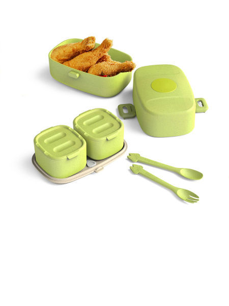 2-Layers Sealed Kids Lunch Box Fruits Food Containers Office Spoon