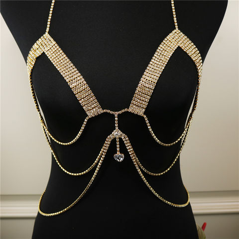 Women's Shiny Crystal Rhinestone Bra Chest Body Chains Bikini Fashion  Jewelry