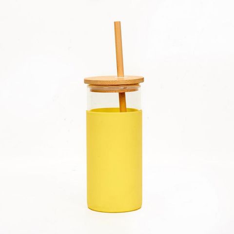 Glass Tumbler with Straw and Bamboo Wood Lid Glass Water Bottle with  Silicone Protective Sleeve Reusable