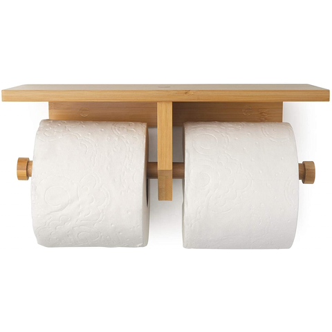 Bamboo Double Toilet Paper Roll Holder