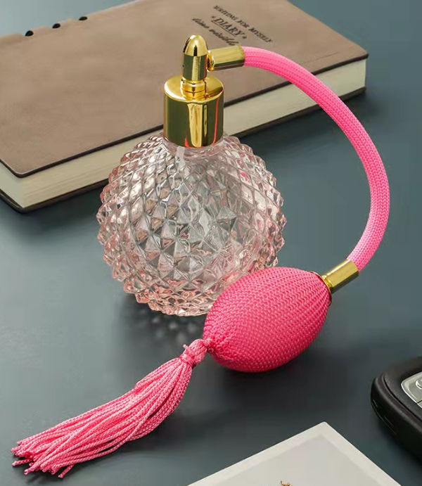 Perfume Glass Bottle With Air Bag, 100ml Embossed Pink Round