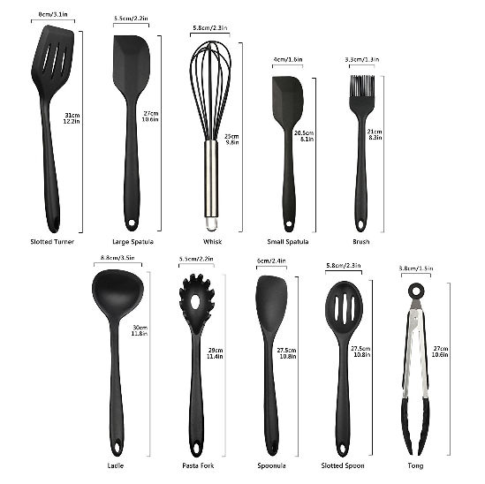 10pcs set black red rubber utensils