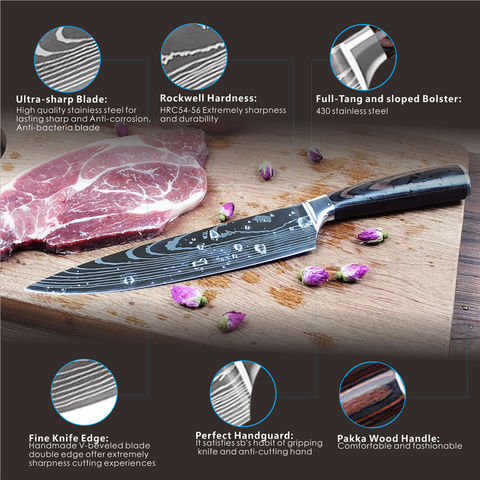 Laser Damascus Knife Block set, 10PCS Japanese Chef Knives with
