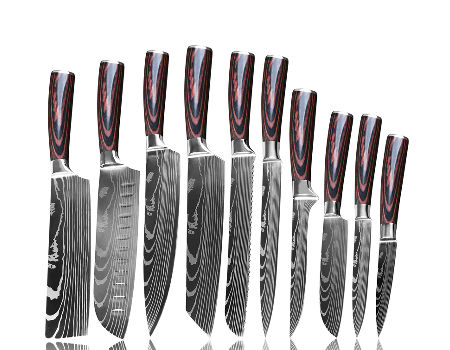 14-Pieces Damascus Kitchen Knife Set with Bamboo Drawer Organizer