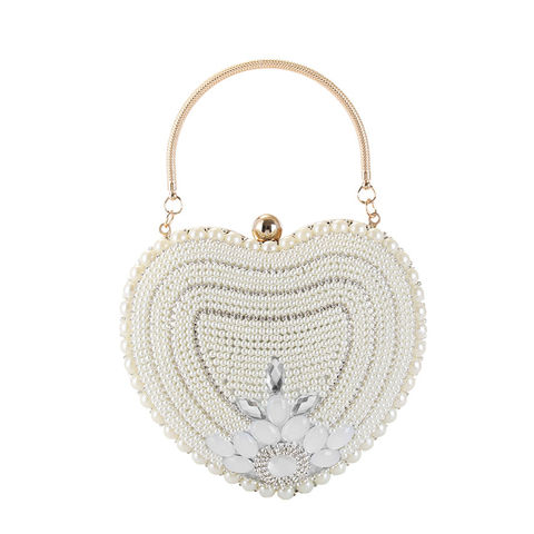 Cute Mini Heart Shape Evening Clutch Bag, Rhinestone Diamond Frame