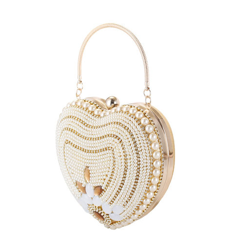 Gold and White Clutch - Women's pearl evening bag for bridal