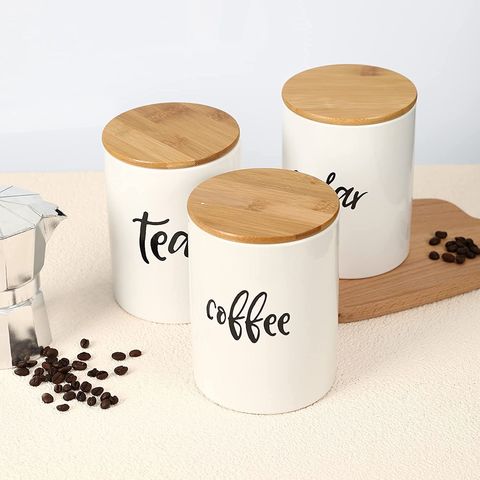 Buy Wholesale China Face Design Ceramic Tea Coffee Sugar Food Storage Jar  Canister Container With Bamboo Wooden Lid & Ceramic Jar Canister at USD 0.8