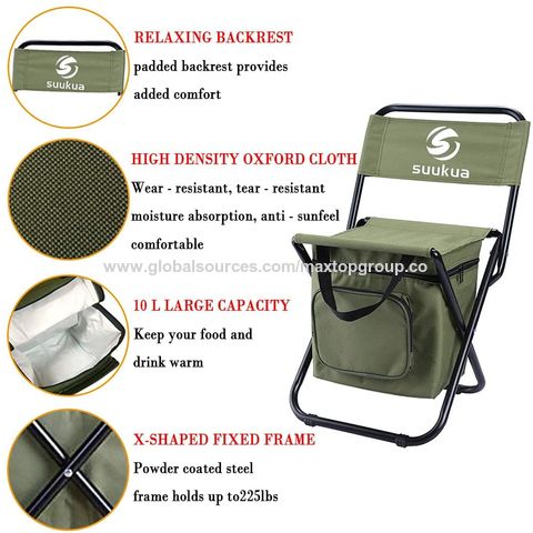 Backrest Fishing Chair PVC Water Resistant Portable Folding With Ice  Thermos Bag