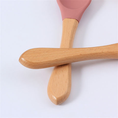 Buy Wholesale China Silicone Baby Spoon And Fork Bpa Free Kids Food  Supplement Feeding Soft Spoon With Wooden Handle & Silicone Baby Spoon And  Fork at USD 1.27