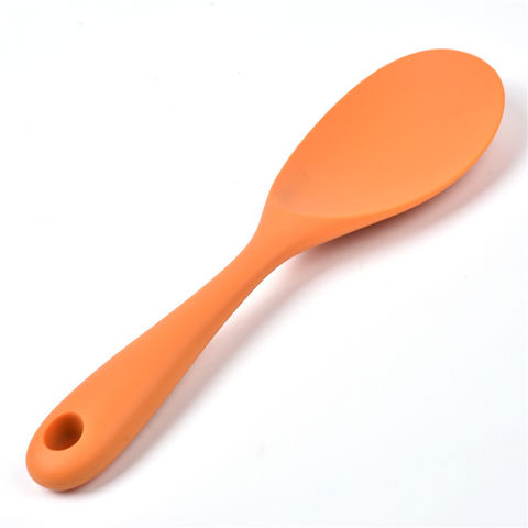 Silicone Soup Spoon Long Handle Nonstick Kids Scoop Food Serving Spoon  (Orange)