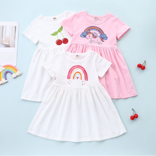 Summer Toddler Kids Baby Girl Rainbow Striped Print Vest Sleeveless Dress Outfit