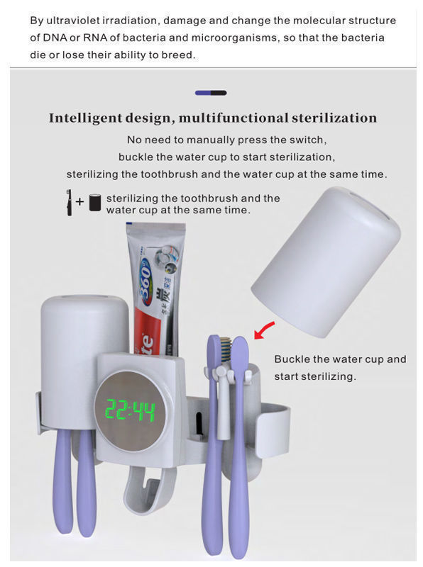 China Ultraviolet sterilization toothbrush sanitizer holders, disinfect toothbrushes and water