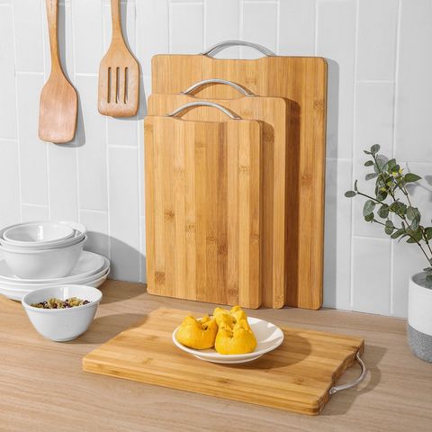 Bamboo Thin Cutting Boards with Oval Hole in Corner, Set of 3