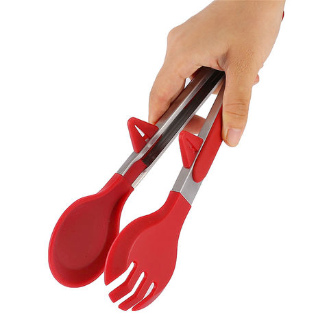 Kitchen Tong with Built-in Stand Food Tongs Set of 2, Red