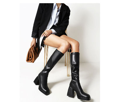 fashion Womens High heel Side Zipper button Knight Platform Knee high Boots