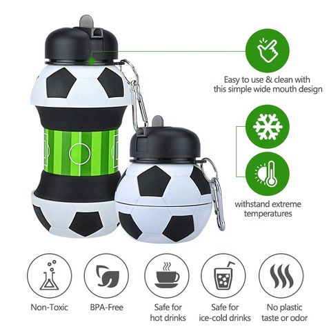 Botella Agua Silicona Plegable Creativa 550 Ml, Forma Fútbol