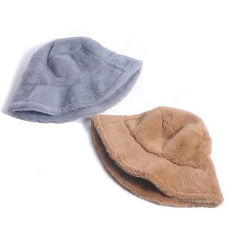 Women Winter Bucket Hat Vintage Cloche Hats Warm Faux Fur Wool Outdoor  Fisherman Cap