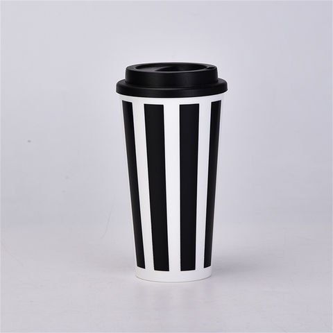 710ml Black White Straw Cup With Lid Coffee Cup Reusable Cups Plastic