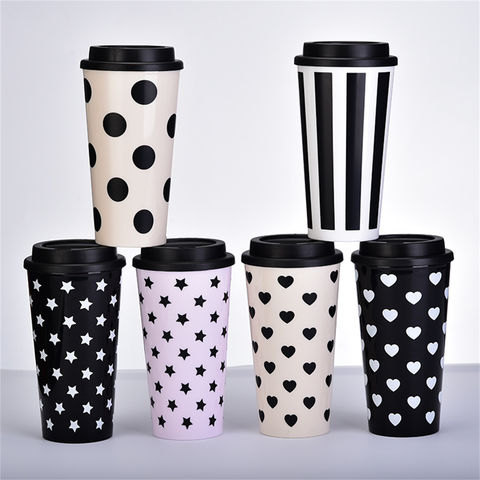 710ml Black White Straw Cup With Lid Coffee Cup Reusable Cups Plastic