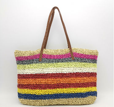 Multicolor Small Straw Crossbody Bag with Stripe Pattern, Chic Design