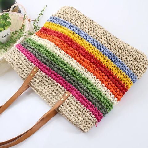 Handmade Crochet Rainbow Shopping Bag, Corn Flower Pattern,Medium Size