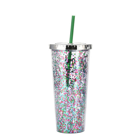 Cups with Lids and Straws for Adults - 5 Glitter Reusable Candy Sparkle  (24oz)