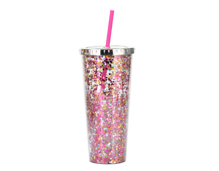 Reusable Pink Glitter Straws