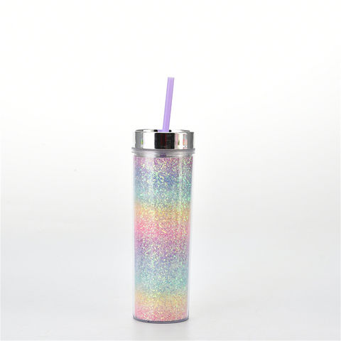 Reusable Boba Tumbler With Lid and Straw- Iridescent Cups, Glitter