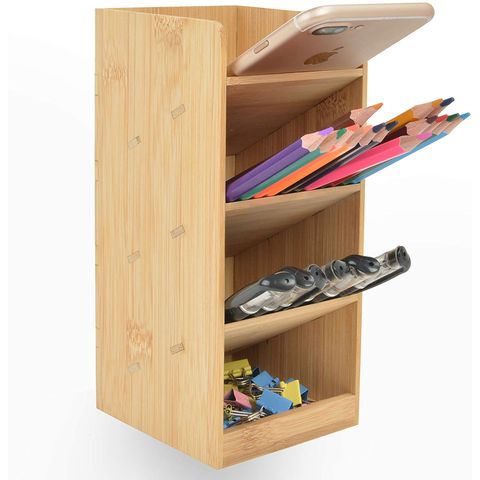 Nava - organisateur de bureau en bambou petit - avec porte-stylo et tiroirs  - stylos