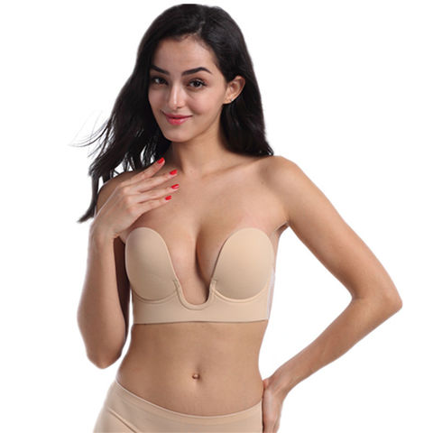 Copas de sujetador de espuma sin espalda y sin aros Sujetador sin tirantes Silicona sin costuras Push Up de una pieza en forma de U