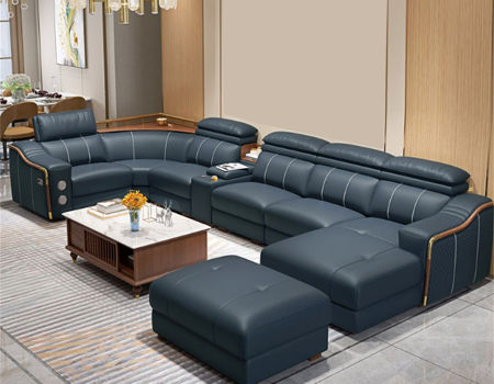 Sectional Sofa Set Couch Leather, European Leather Sofa Blue