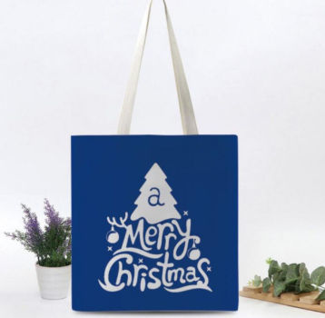 Personalized Christmas Tote Bags in Very Merry Blue